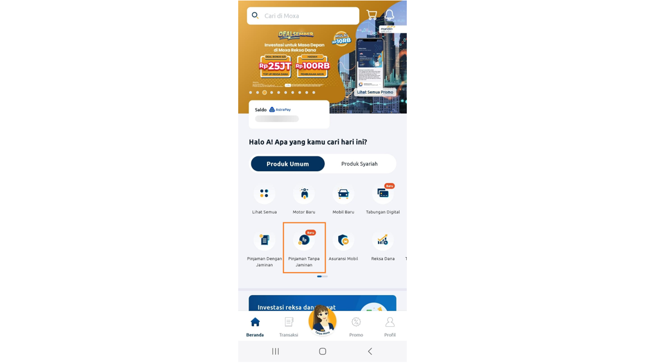 pilih Pinjaman tanpa jaminan di aplikasi Moxa
